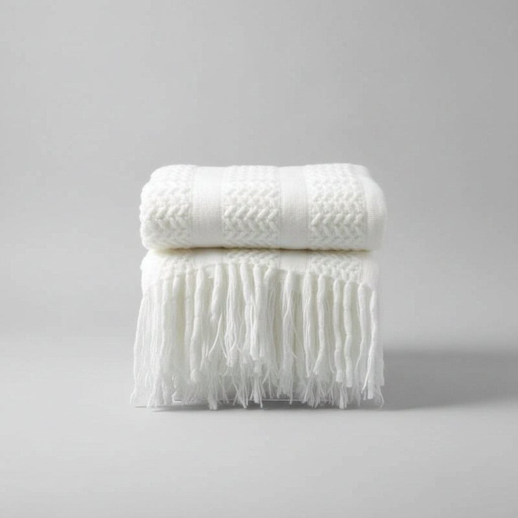 Chunky Cable Knit Chenille Throw | Japandi Tassel Sofa Blanket, blankets & throws, alternate angle, for a serene modern home