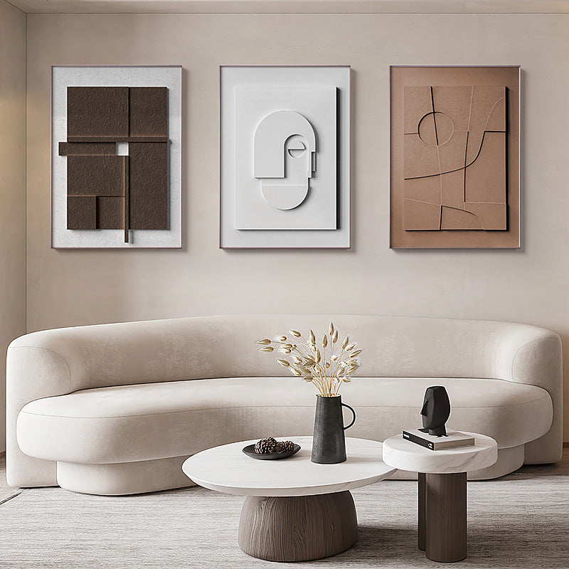 3D Sculptural Geometric Canvas Print – Trompe-l’Œil Morandi Wall Art, crafted in a warm Japandi minimalist style