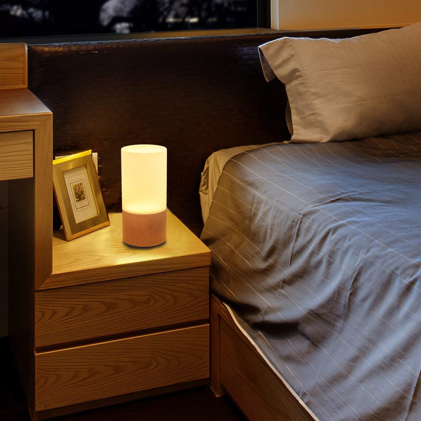 Bamboo & Frosted Glass LED Night Light – Compact Ambient Lamp, night lights, crafted in a warm Japandi minimalist style