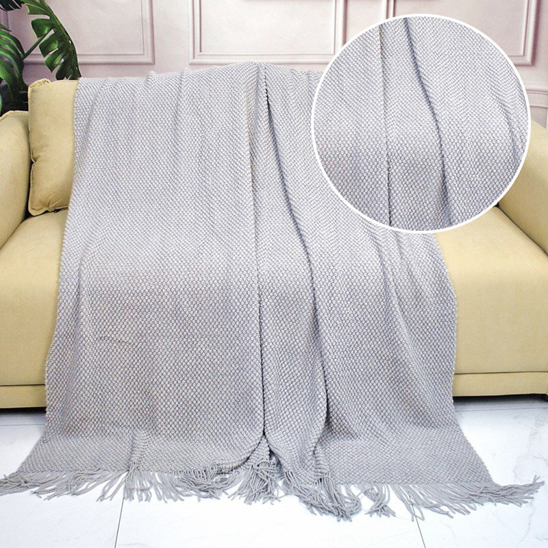 Tassel Fringe Knit Throw Blanket | Japandi Sofa & Bed Blanket, blankets & throws, detail view, embracing wabi-sabi natural