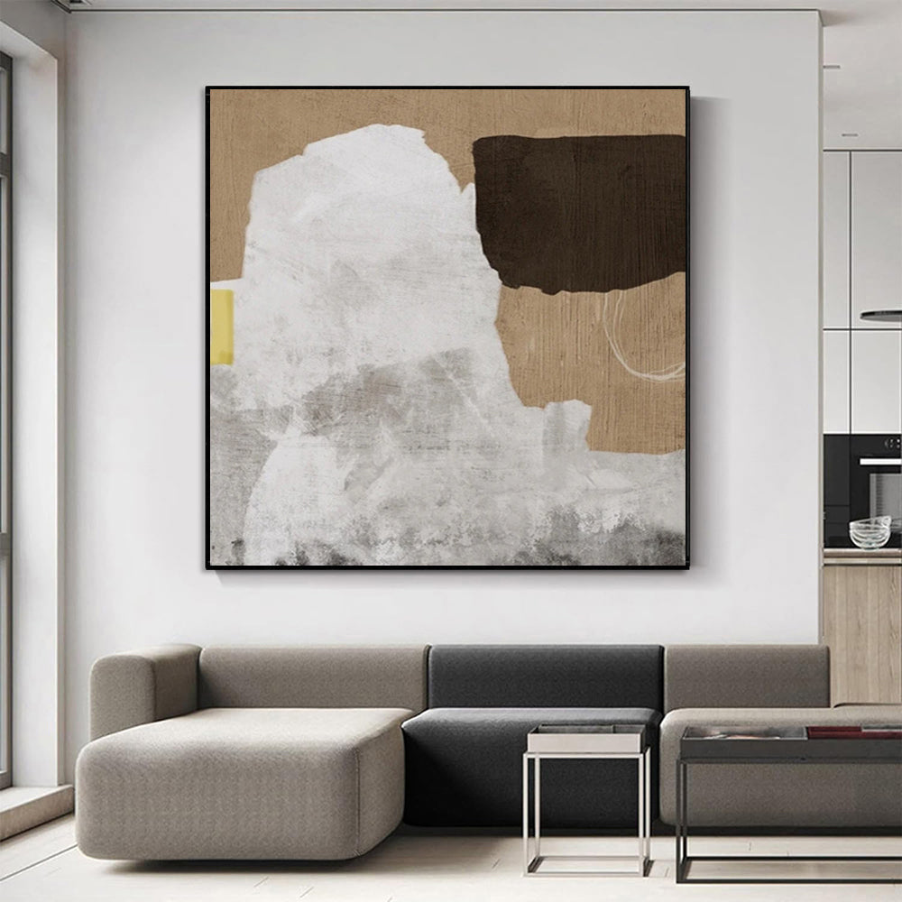 Square Handmade Abstract Oil Painting – Wabi-Sabi Neutral Impasto Canvas, wall art, crafted in a warm Japandi minimalist