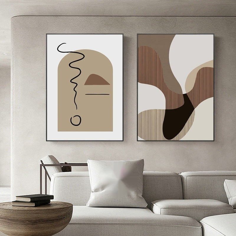 Abstract Japandi Canvas Print – Minimalist Wall Art in Warm Neutrals, lifestyle view, blending Scandinavian and Japanese