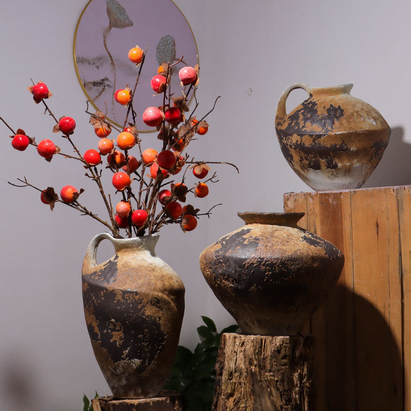 Rustic Mottled Stoneware Vessel | Wabi-Sabi Antique Ceramic Jug, vases & vessels, front view, with calming Nordic simplicity