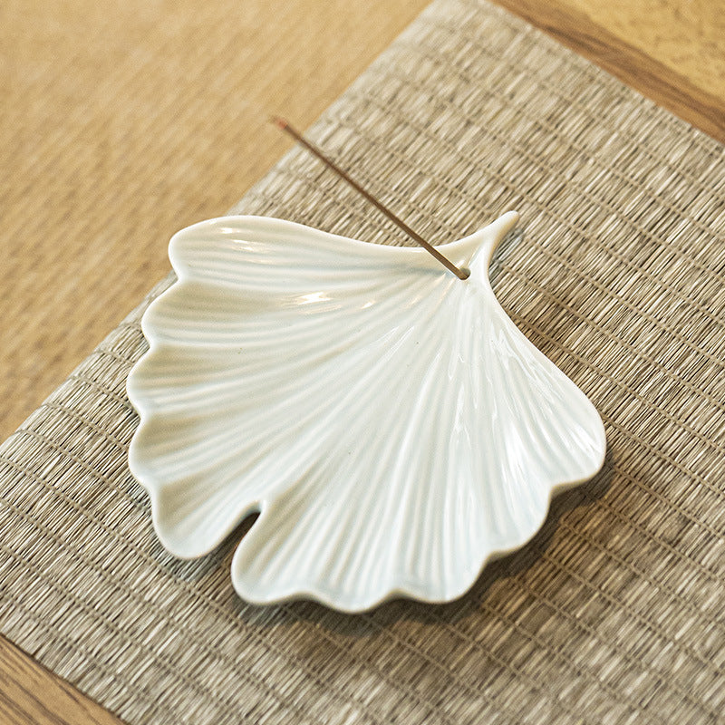 Ginkgo Leaf Ceramic Incense Tray | Japandi Ritual Home Fragrance, incense burners, lifestyle view, blending Scandinavian and