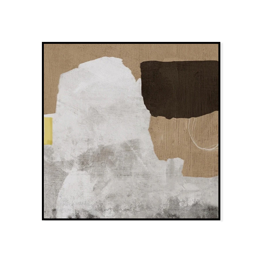 Square Handmade Abstract Oil Painting – Wabi-Sabi Neutral Impasto Canvas, wall art, detail view, embracing wabi-sabi natural