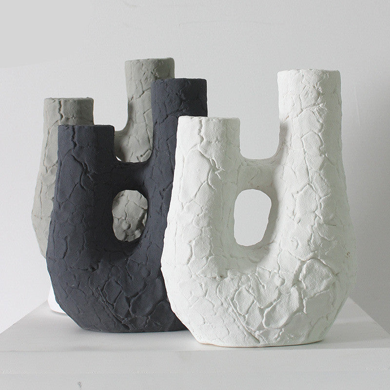 Weathered Stone Dual-Neck Ceramic Candle Holder | Wabi-Sabi Sculptural Taper Holder, candle holders, crafted in a warm