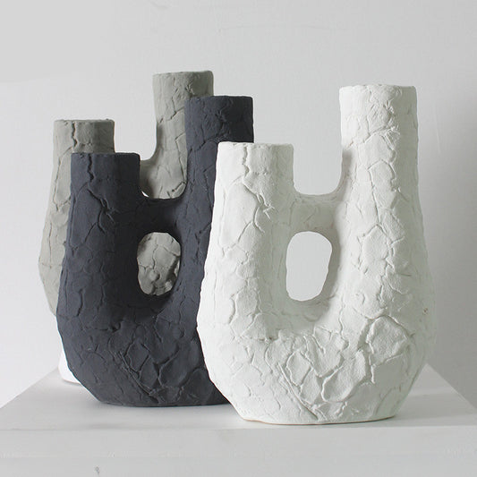 Weathered Stone Dual-Neck Ceramic Candle Holder | Wabi-Sabi Sculptural Taper Holder, candle holders, crafted in a warm