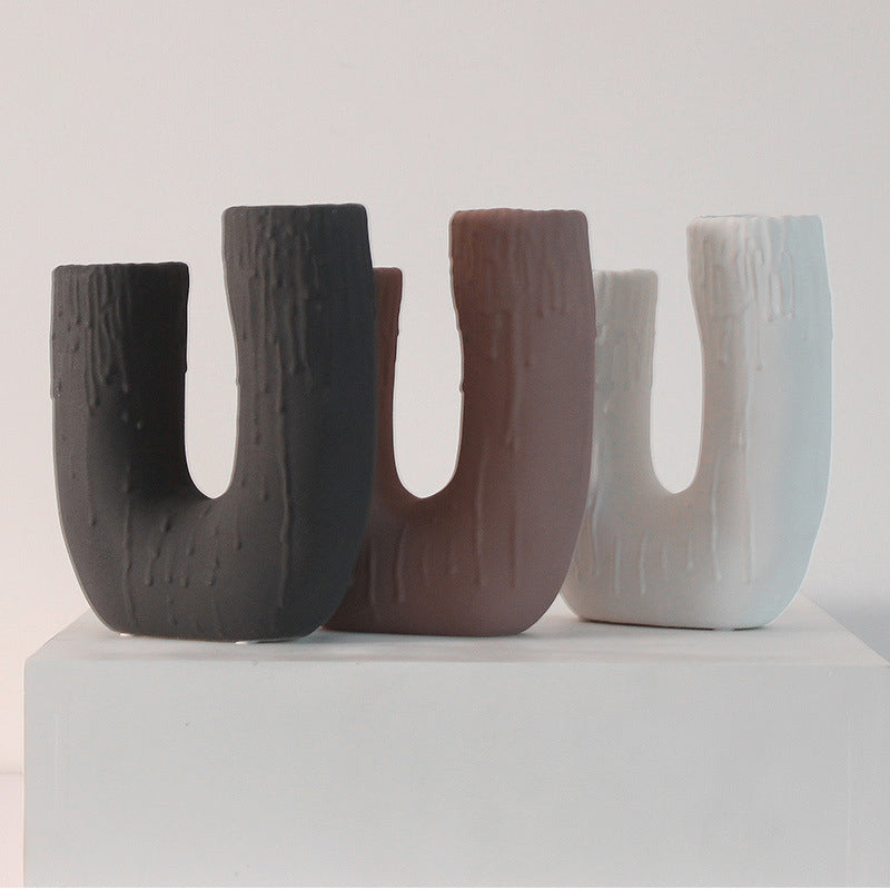 U-Arch Ceramic Candle Holder & Vase | Japandi Sculptural Taper Holder, candle holders, front view, with calming Nordic