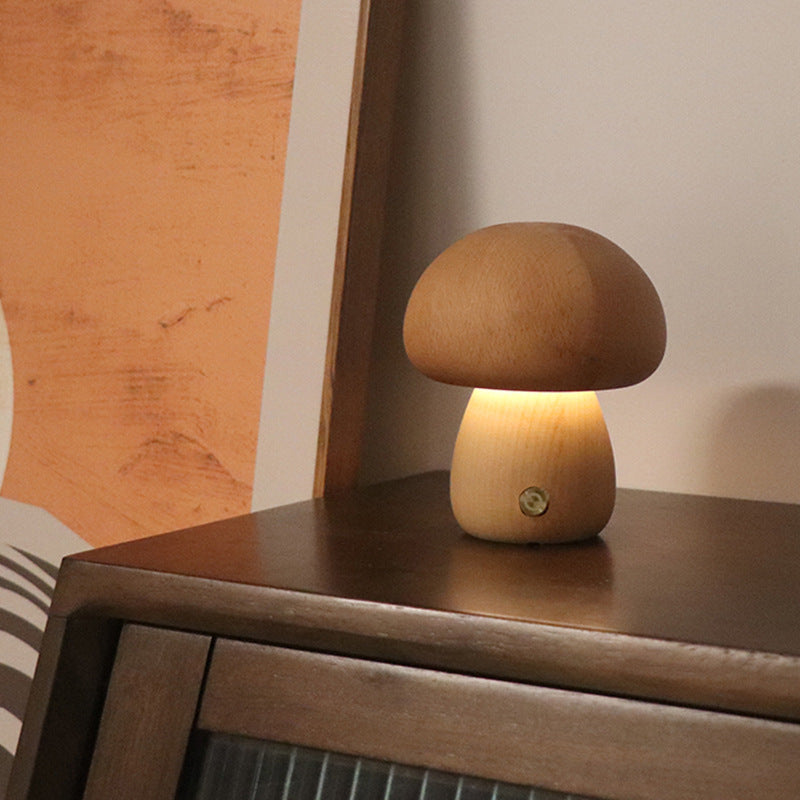 Wooden Mushroom LED Night Light with Touch Switch, night lights, detail view, embracing wabi-sabi natural imperfection