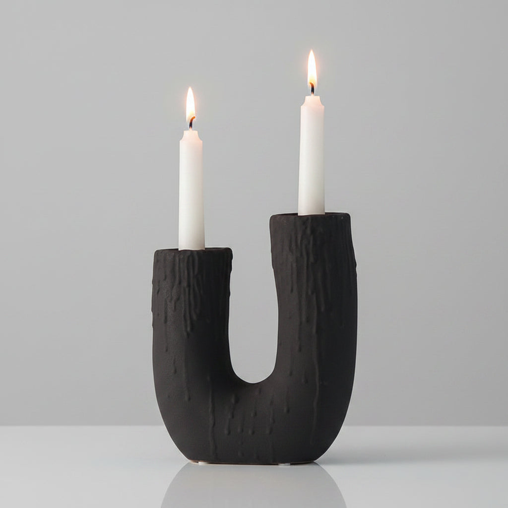 U-Arch Ceramic Candle Holder & Vase | Japandi Sculptural Taper Holder, candle holders, close-up detail, crafted in a warm