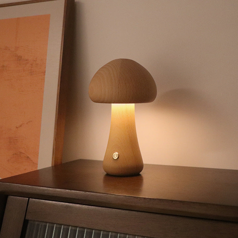 Wooden Mushroom LED Night Light with Touch Switch, night lights, alternate angle, for a serene modern home