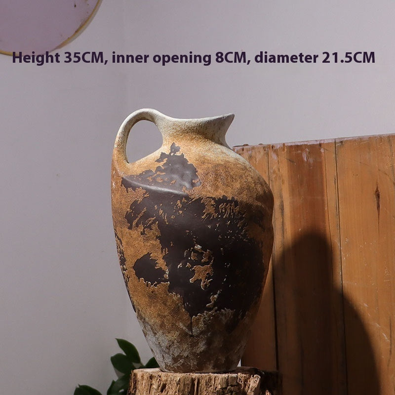 Rustic Mottled Stoneware Vessel | Wabi-Sabi Antique Ceramic Jug, vases & vessels, alternate angle, for a serene modern home