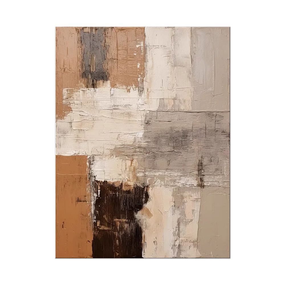 Large Vertical Abstract Impasto Oil Painting – Wabi-Sabi Terracotta & Cream Canvas, wall art, lifestyle view, blending