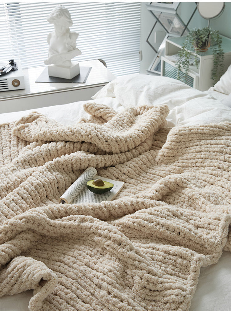 Chunky Knit Throw | Japandi Herringbone & Ribbed Sofa Blanket, blankets & throws, alternate angle, for a serene modern home