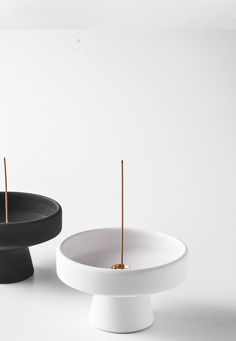 Pedestal Ceramic Incense Burner | Japandi Ritual Home Fragrance, incense burners, front view, with calming Nordic simplicity
