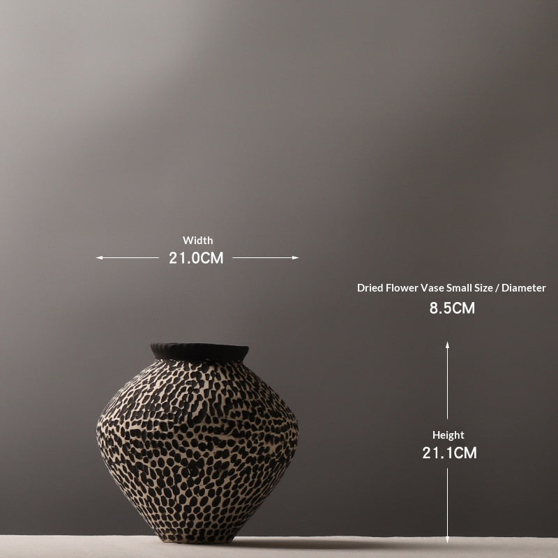 Hand-Painted Spotted Ceramic Vase | Wabi-Sabi Monochrome Statement Piece, vases & vessels, close-up detail, crafted in a