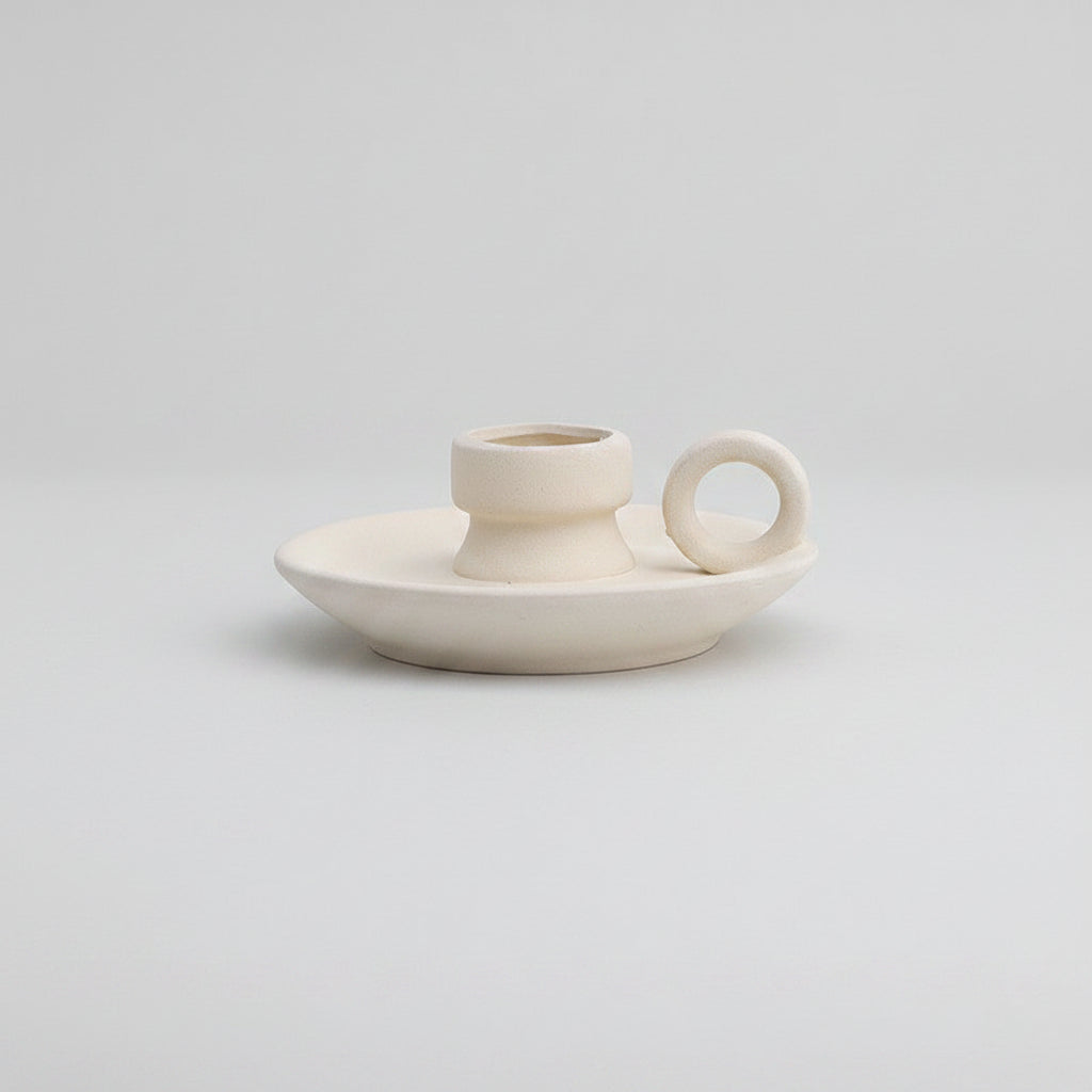 Frosted Ceramic Candle Holder | Japandi Sculptural Taper & Pillar Holder, candle holders, alternate angle, for a serene