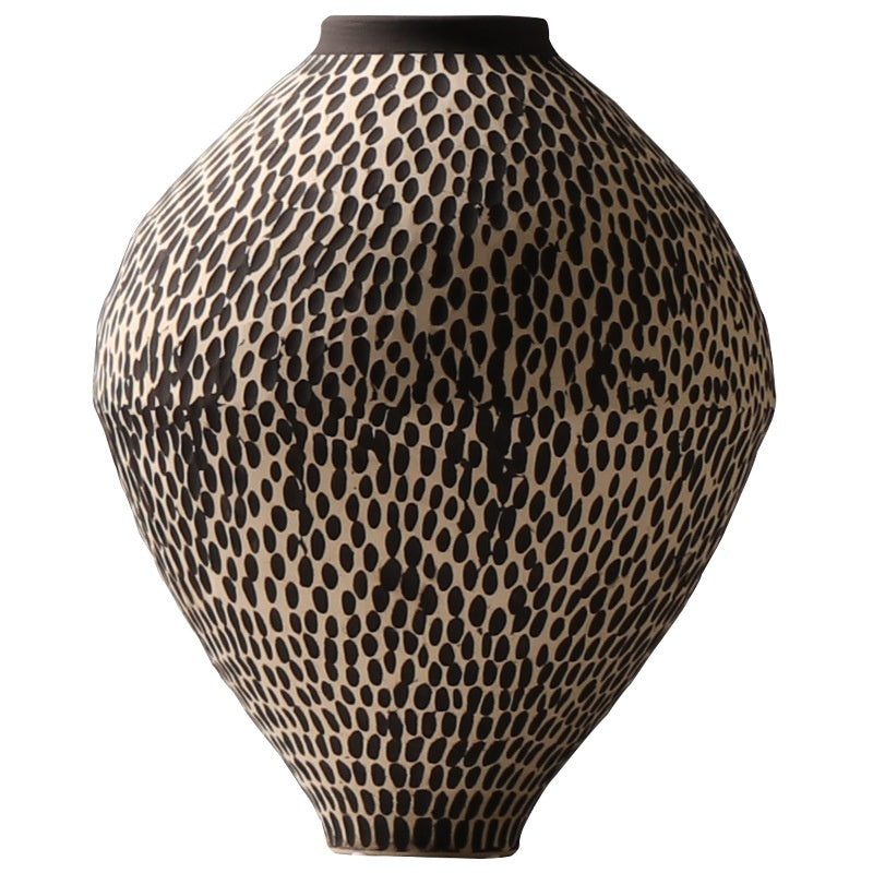 Hand-Painted Spotted Ceramic Vase | Wabi-Sabi Monochrome Statement Piece, vases & vessels, in a styled setting, in soft