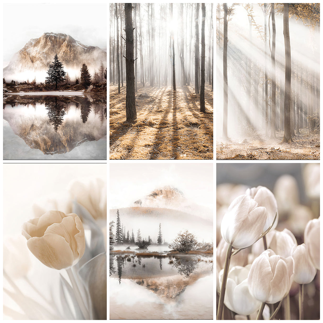 Japandi Nature Canvas Wall Art | Floral & Landscape Prints, crafted in a warm Japandi minimalist style