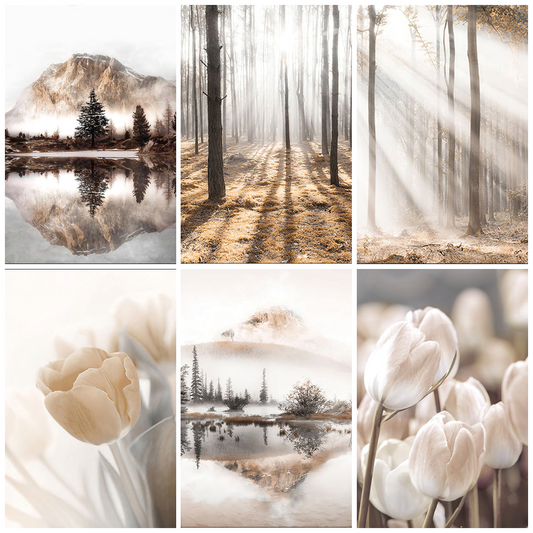 Japandi Nature Canvas Wall Art | Floral & Landscape Prints, crafted in a warm Japandi minimalist style