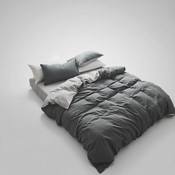 Washed Cotton Reversible Duvet Cover Set | Japandi Two-Tone Bedding, bedding sets, detail view, embracing wabi-sabi natural