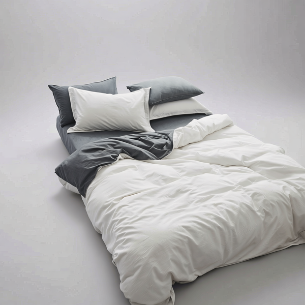 Washed Cotton Reversible Duvet Cover Set | Japandi Two-Tone Bedding, bedding sets, front view, with calming Nordic simplicity