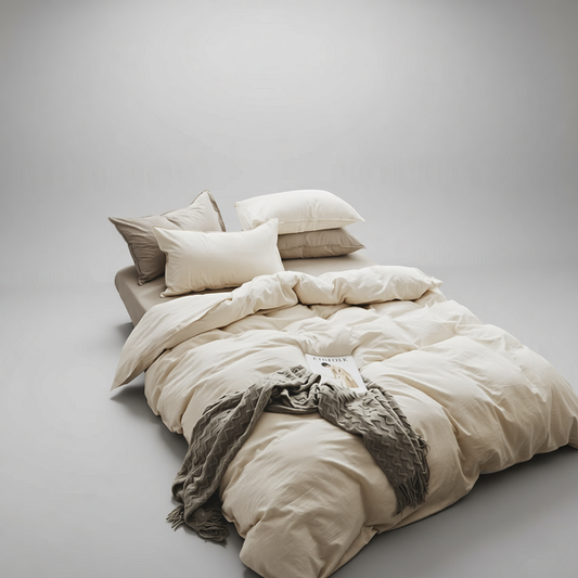 Washed Cotton Reversible Duvet Cover Set | Japandi Two-Tone Bedding, bedding sets, crafted in a warm Japandi minimalist style
